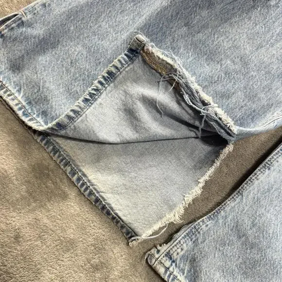 American Eagle Jeans Womens 8 Blue Super High Rise Baggy Wide Leg Ripped Denim - Picture 5 of 9